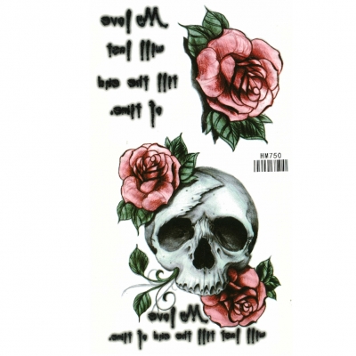 Temporäres Tattoo Totenkopf Rosen Federn Design Temporary Klebetattoo Körperkunst - 1