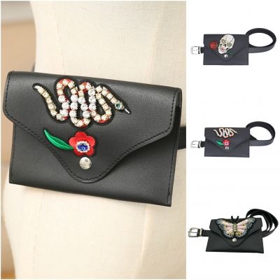 Gürteltasche Bauchtasche Gürtel Designer Hüfttasche Totenkopf mit Rosen - 1