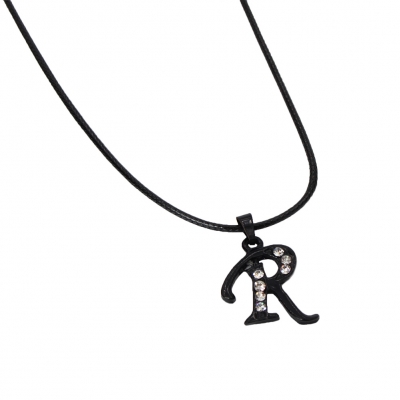 Halskette mit Strass Buchstaben Anhänger Schwarz  Buchstabe R - 2