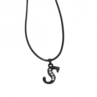Halskette mit Strass Buchstaben Anhänger Schwarz  Buchstabe S - 2