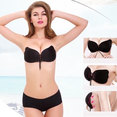 Trägerloser BH Selbstklebend Silikon Push-Up Schwarz Größe A - 1