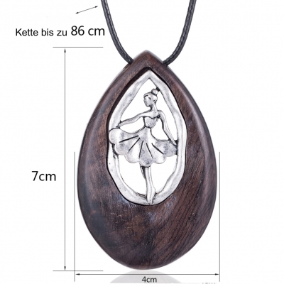 Halskette Sandelholz mit Ballerina Anhänger Handarbeit - 4