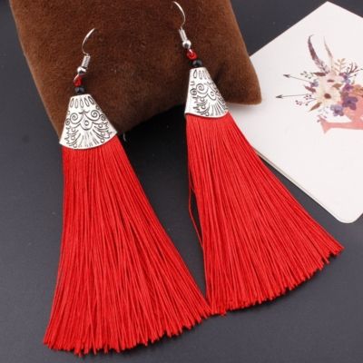 Ohrringe Quaste Lange Faden Ohrhänger Baumeln Barock-Schloss Retro Design Rot - 3