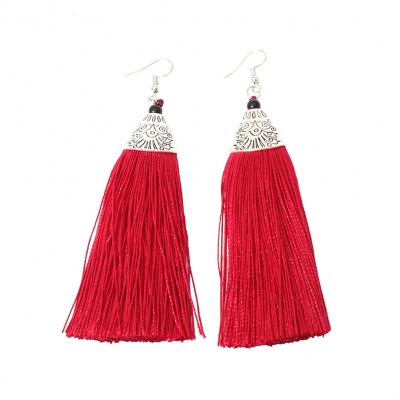Ohrringe Quaste Lange Faden Ohrhänger Baumeln Barock-Schloss Retro Design Rot - 4