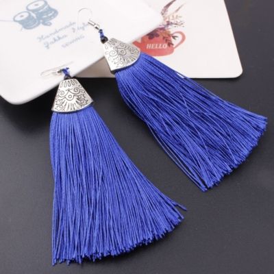 Ohrringe Quaste Lange Faden Ohrhänger Baumeln Barock-Schloss Retro Design Blau - 3