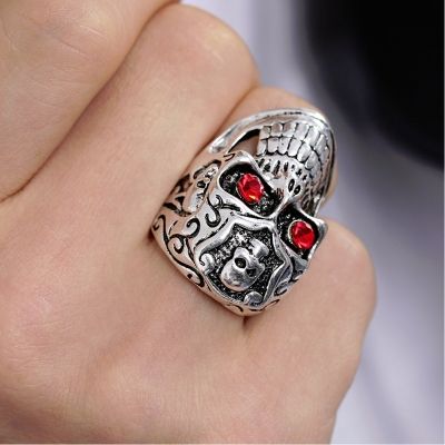 3D Edelstahl Ring Totenkopf Skull Gr. 59 = 18,8 mm Silber Strass - 3