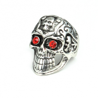 3D Edelstahl Ring Totenkopf Skull Gr. 61 = 19,4 mm Silber Strass - 1