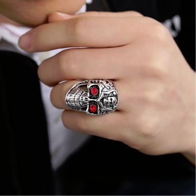 3D Edelstahl Ring Totenkopf Skull Gr. 62 = 19,7 mm Silber Strass - 2