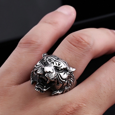 3D Edelstahl Ring Tiger Panthera tigris Gr. 56 = 17,8 mm Silber - 2