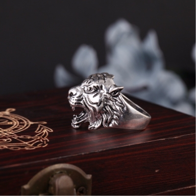 3D Edelstahl Ring Tiger Panthera tigris Gr. 56 = 17,8 mm Silber - 3