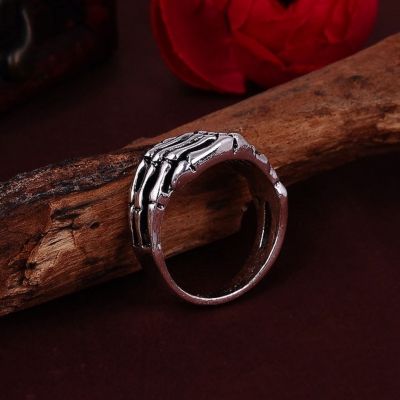 3D Edelstahl Ring Skeletthand Skelett Knochen Gr. 59 = 18,8 mm Silber - 2