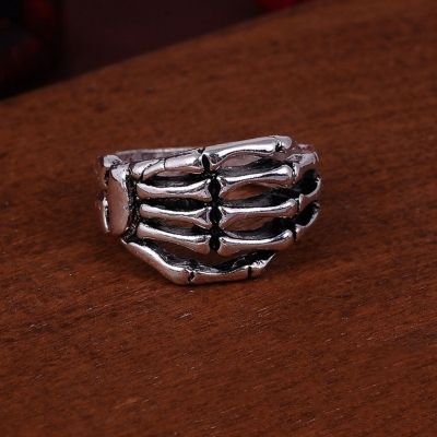 3D Edelstahl Ring Skeletthand Skelett Knochen Gr. 65 = 20,6 mm Silber - 3