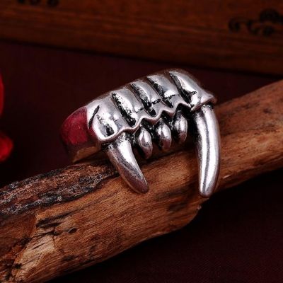 3D Edelstahl Ring Reißzähne Vampirzähne Gr. 59 = 18,8 mm Silber - 3