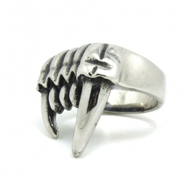 3D Edelstahl Ring Reißzähne Vampirzähne Gr. 67 = 21,3 mm Silber - 1