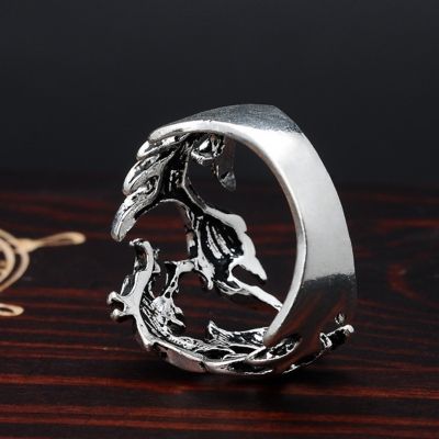 3D Edelstahl Ring Drache Gr. 58 = 18,4 mm Silber - 3