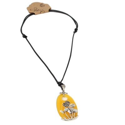 Bernstein Style Halskette mit Blumen Anhänger Handarbeit Vintage Gelb - 2