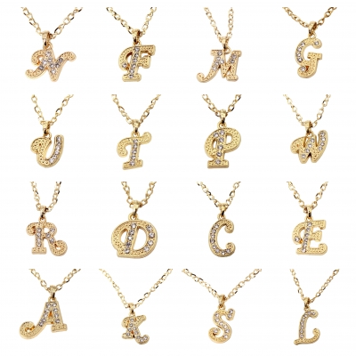 Halskette mit Strass Buchstaben Anhänger Buchstabe R - 1