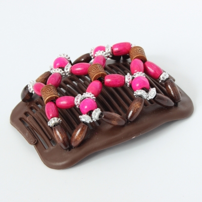 Trend African Hairclip Haarklammer mit Ornamenten Pink - 1