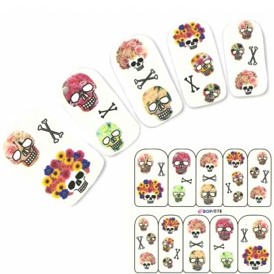 Tattoo Nail Totenkopf Rose Aufkleber Nagel Sticker