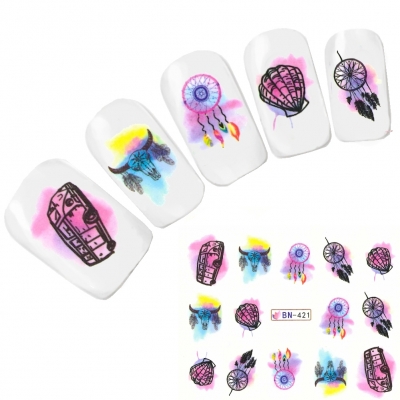 Tattoo Nail Art Traumfänger Feder Muschel Aufkleber Nagel Sticker