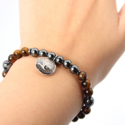 Edelstein Armband Geschenkidee exklusives Design Chakra Hematite Tigereye - 3