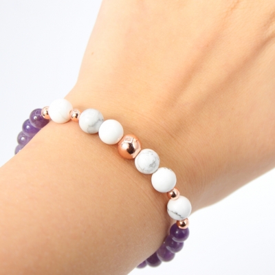 Edelstein Armband Geschenkidee exklusives Design Chakra Howlite Amethyst - 3