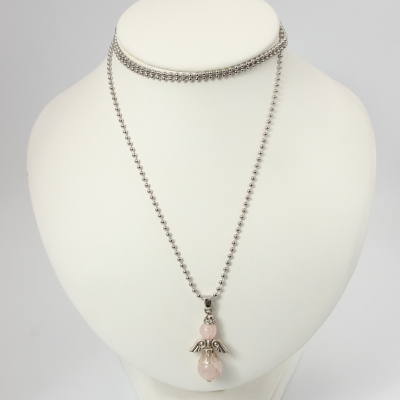 Luxus Halskette Boho Engel Angel Glücksbringer Heilsteine lucky charm Rosenquarz - 2