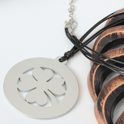 Halskette mit Anhänger Handarbeit Mehndi Vintage Geschenkidee Kleeblatt - 2