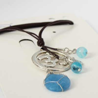 Halskette mit Om -Zeichen Anhänger Handarbeit Mehndi Vintage Geschenkidee Jade - 3