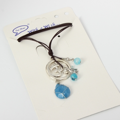 Halskette mit Om -Zeichen Anhänger Handarbeit Mehndi Vintage Geschenkidee Jade - 4