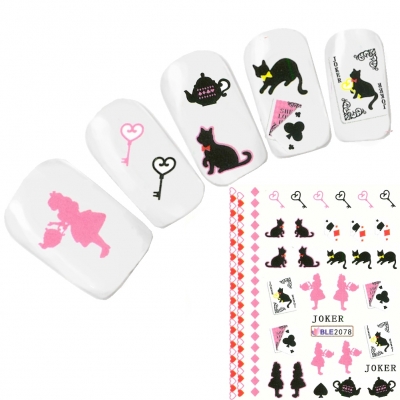 Tattoo Nail Art Alice im Wunderland Katze Joker Aufkleber Nagel Sticker