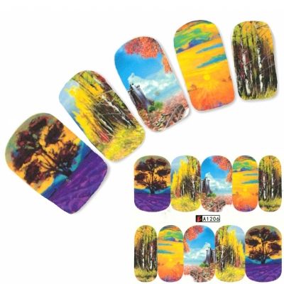 Tattoo Nail Art Aufkleber Bunte Blätter Bäume Wald Blumen Nagel Sticker