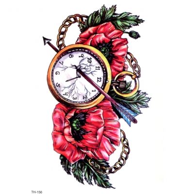 Temporäres Tattoo Uhr Zeit Vergänglichkeit Pfeil Design Temporary Klebetattoo Körperkunst - 1