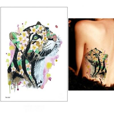 Temporäres Tattoo Tiger Blumen Design Temporary Klebetattoo Körperkunst