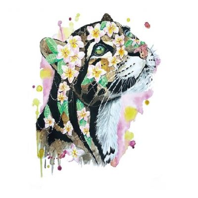 Temporäres Tattoo Tiger Blumen Design Temporary Klebetattoo Körperkunst - 1