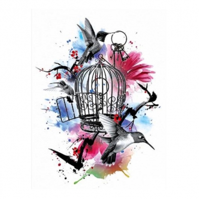 Temporäres Tattoo Kolibri Vogelkäfig Blume Design Temporary Klebetattoo Körperkunst - 1