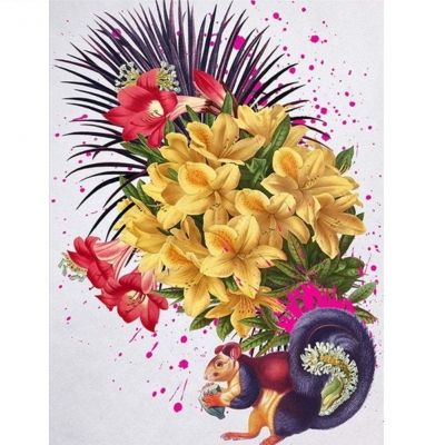 Temporäres Tattoo Eichhörnchen Blumen Design Temporary Klebetattoo Körperkunst - 1