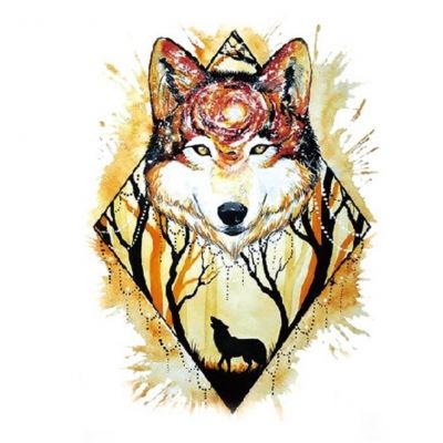 Temporäres Tattoo Wolf Wald Design Temporary Klebetattoo Körperkunst - 1