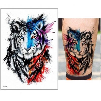 Temporäres Tattoo Tiger Rot Blau Design Temporary Klebetattoo Körperkunst