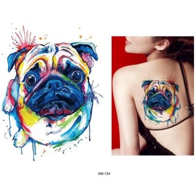 Temporäres Tattoo Mops Hund Pug Bunt Design Temporary Klebetattoo Körperkunst
