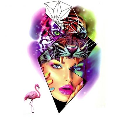 Temporäres Tattoo Tiger Model Flamingo Bunt Design Temporary Klebetattoo Körperkunst - 1