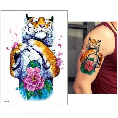 Temporäres Tattoo Tiger Blume Bunt Design Temporary Klebetattoo Körperkunst