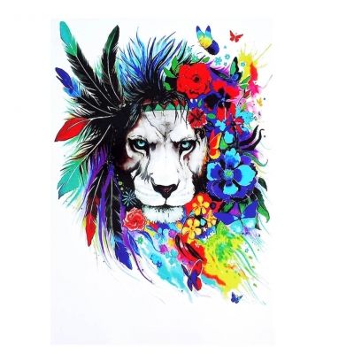 Temporäres Tattoo Löwe mit Federn Bunt Design Temporary Klebetattoo Körperkunst - 1