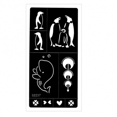Henna Tattoo Schablone Airbrush Stencil Herz Pinguin Wal - 1