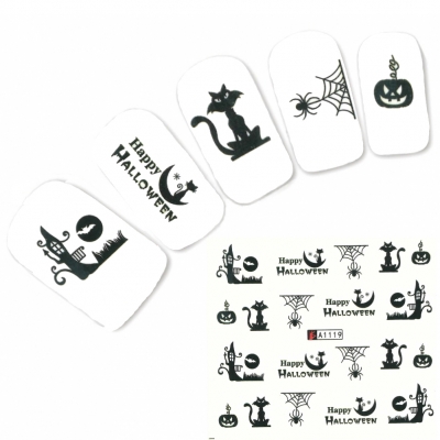 Tattoo Nail Halloween Spinne Katze Aufkleber Nagel Sticker