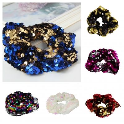 Pailletten Haargummis Zopf-Halter Scrunchie Weiß Rosa - 1