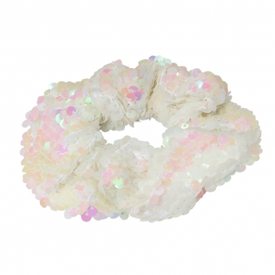 Pailletten Haargummis Zopf-Halter Scrunchie Weiß Rosa - 2