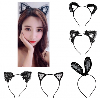 Katzenohren Haarreif Hasenohren Rüschen Spitze Modell 4 - 1