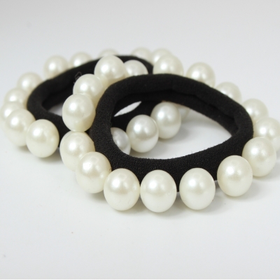 Nylon Haargummi mit Perlen Zopfband schwarz - 1