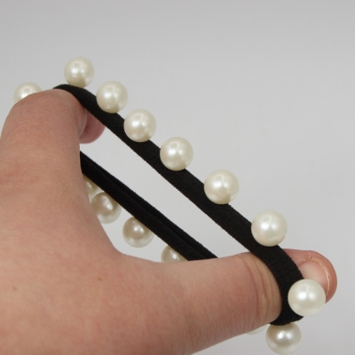Nylon Haargummi mit Perlen Zopfband schwarz - 2
